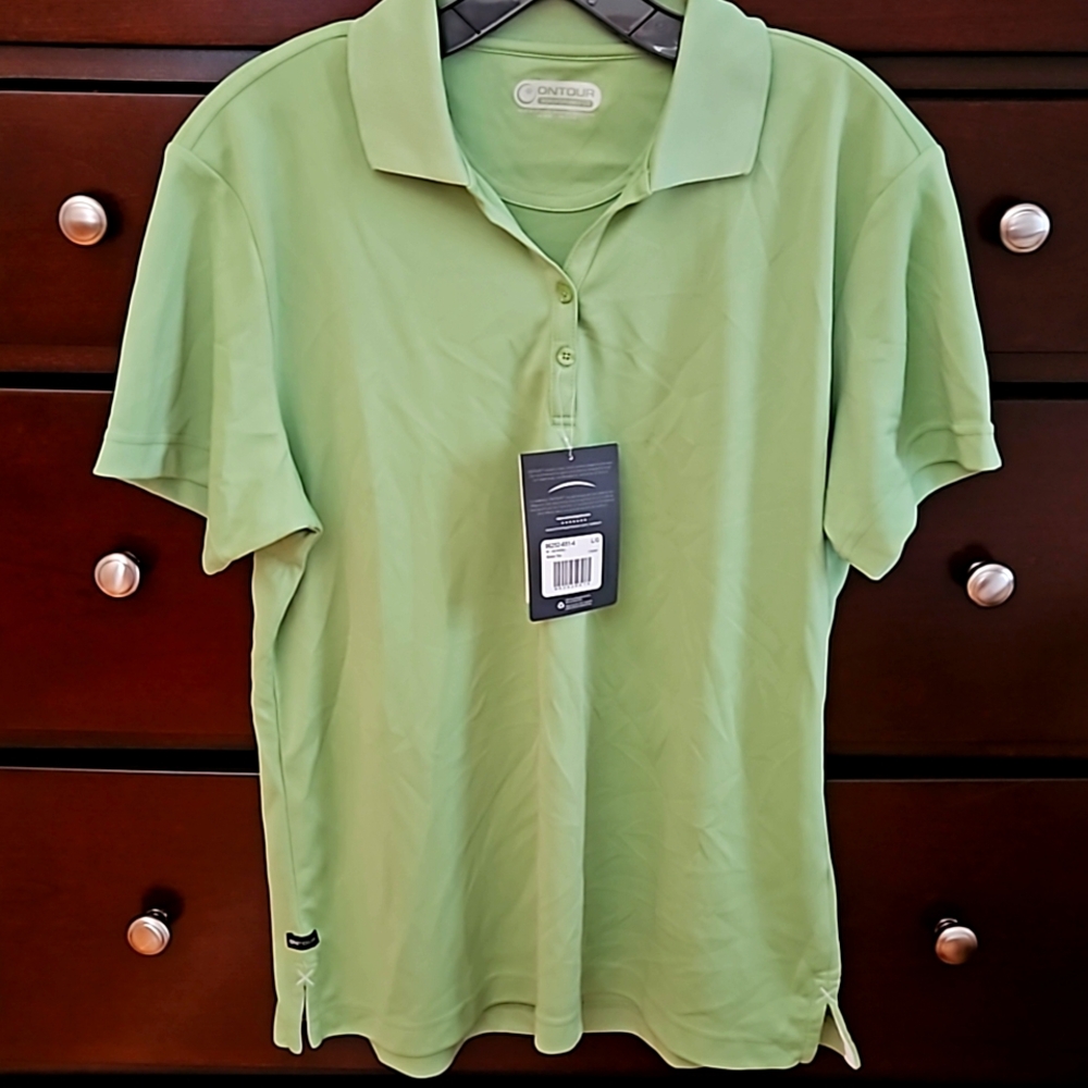 NWT Women's ONTOUR Green Tea (lime) Performance Polo Shirt size L